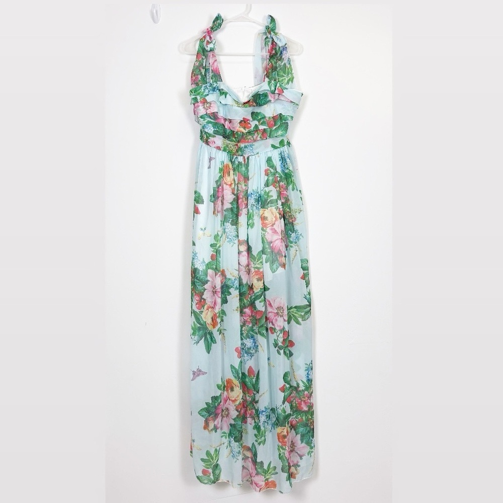 Rosa Clothing Dress Womens XL Blue Berry Fruit Sleeveless Maxi Tie Straps NWT